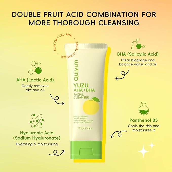 Foaming Face Wash, Citrus Junos Extracts, AHA+BHA, Lactic AcidSalicylic Acid, Sodium Hyaluronate, B5, Exfoliating, Pore Minimizer, Hydrate, Glow Up, 3.53 Oz