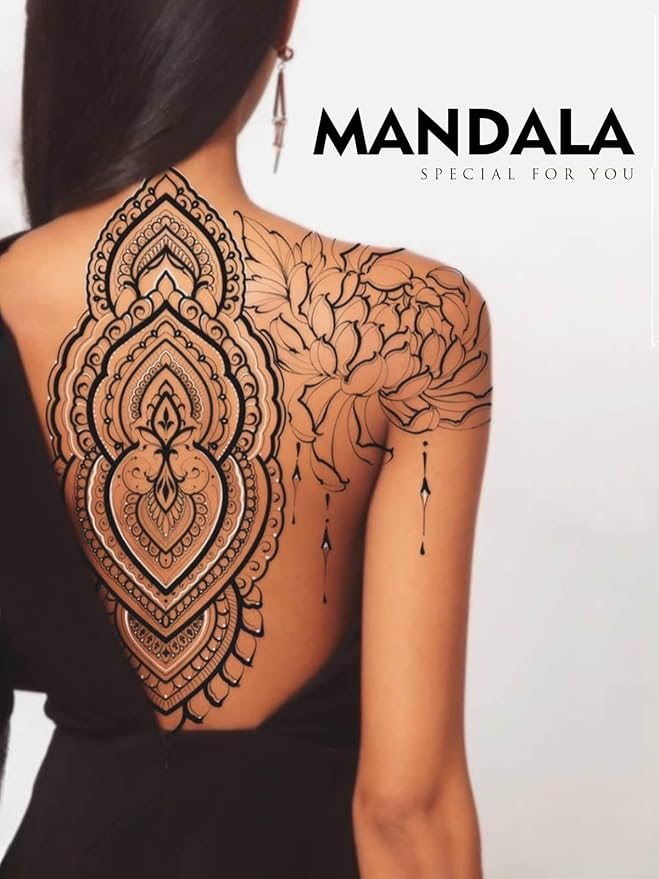 Large Temporary Tattoos Women Temporary Neck Tattoos Temporary Realistic Flower Chest Tattoo for Adults (Temporary Tattoos Sticker 60)