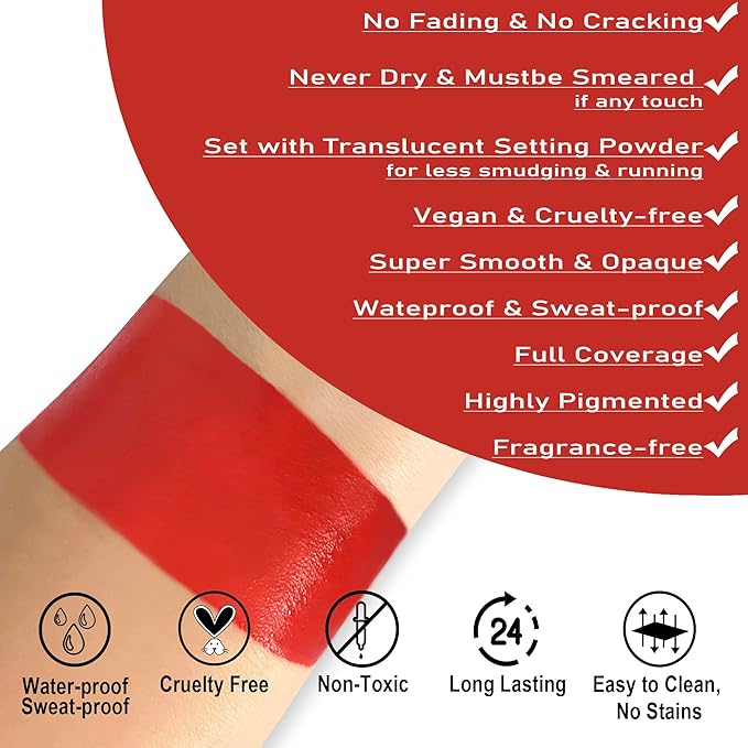 CCbeauty Red Face Paint Stick, Face Painting Kit, Full Coverage SFX Makeup Foundation, Professional Non-Toxic Body Paint for Halloween Costume Party, For Clown, Devil, Demon, Spider Makeup