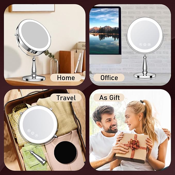 Makeup Mirror with Lights, 20X Magnifying Mirror with Light for Women, 5000 mAh Vanity Mirror with Lights and 3 Colors, 2-Sided Lighted Magnified Mirrors for Delicate Makeup, 9 Inch