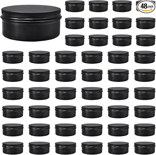 48 Pack Screw Lid Round Tins 4 oz Aluminium Empty Tin Black Metal Candle Storage Tin Black Aluminium Empty Candle Tins for crafts, food, cosmetics, ointment storage, DIY (black)