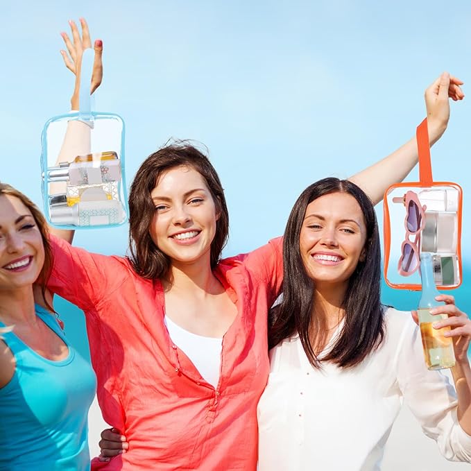 Silkfly Clear Toiletry Bag PVC Travel Cosmetic Bag with Handle Strap Makeup Pouch with Zipper Summer Vacation Salon Graduation Gift End of the Year Gifts(Vibrant Color,24 Pack)