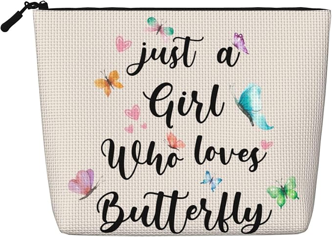 MOLAIGIN Just A Girl Who Love Butterfly Cosmetic Bag For Women, Travel Makeup Bag, Toiletry Zipper Bag, Large Capacity Aesthetic Cases
