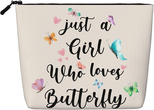 MOLAIGIN Just A Girl Who Love Butterfly Cosmetic Bag For Women, Travel Makeup Bag, Toiletry Zipper Bag, Large Capacity Aesthetic Cases