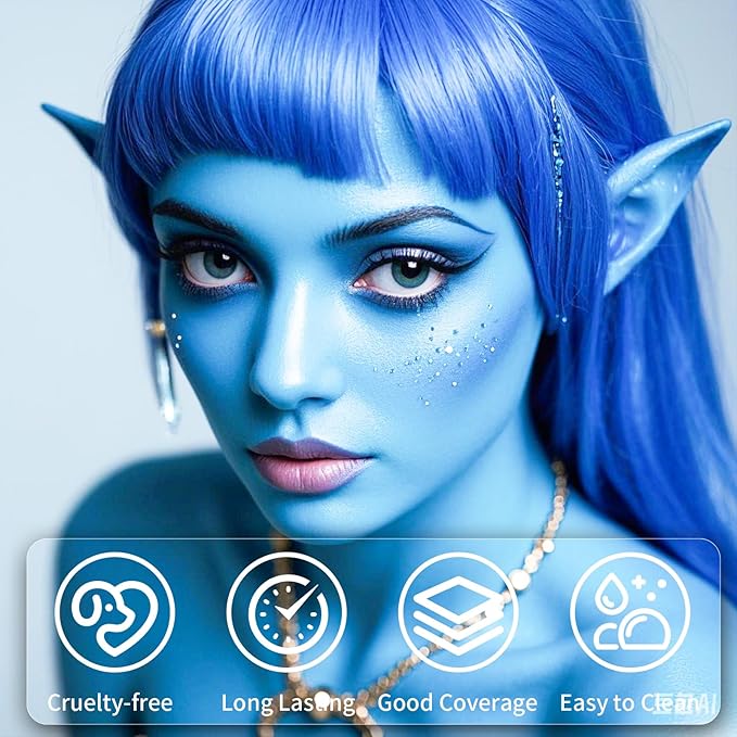 Cream-Blendable Light Blue Face Paint Stick, Portable Eye Black Stick for Sports, Full-coverage Cream Face Paint for Halloween Cosplay SFX Corpse Bride Sally Makeup Costume Parties