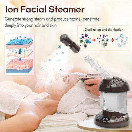 Hair Steamer Kingsteam 2 in 1 Ozone Facial Steamer, Design for Personal Care Use at Home or Salon Barber (Coffee)