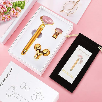 3-IN-1 Electric Jade Roller 3D Roller Facial Roller & Face Massager,Gold