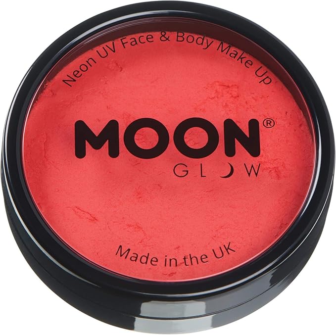 Pro Intense Neon UV Face & Body Paint Cake Pots by Moon Glow - Intense Red - Professional Water Based Face Paint Makeup for Adults, Kids - 1.26oz