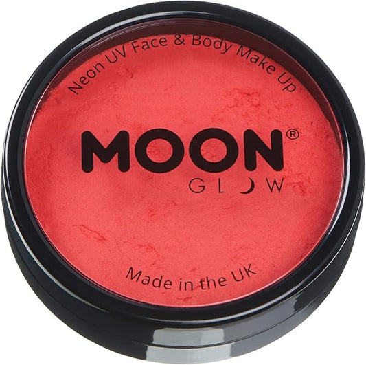 Pro Intense Neon UV Face & Body Paint Cake Pots by Moon Glow - Intense Red - Professional Water Based Face Paint Makeup for Adults, Kids - 1.26oz