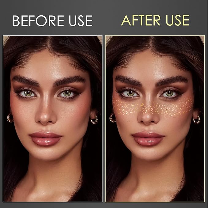 12 Sheets Gold and Silver Glitter Freckles Face, Glow Up Makeup Patches, Face Glitter Makeup Speckles, Waterproof Cosmetic, Glitter Makeup Accessories for Women (Gold Silver B)