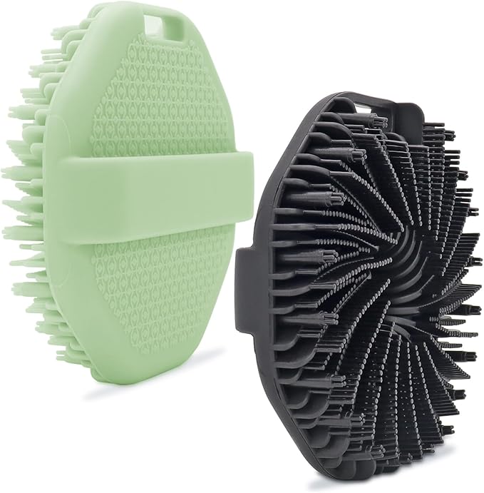 2-Pack Silicone Body Scrubber Shower Brushes,Exfoliating Body Scrubber for All Skin Type, Eco Friendly Shower Scrubber for Body, Silicone Body Brush for Showering (Black & Green)