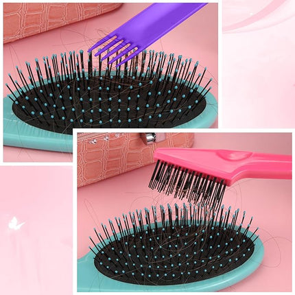 Yaomiao 2 Pcs Hair Brush Cleaner Tool 2-in-1, Pink Hairbrush Cleaner for Removing Hair Dust, Mini Comb for Removing Dirt, Home Salon Use