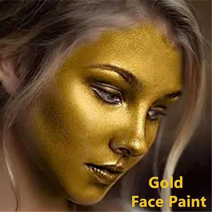 Go Ho Metallic Gold Face Body Paint Washable(2.37oz/pc),Water Based Cream Gold Face Paint,Body Paint for SFX Cosplay Costumes Festivals Halloween Makeup