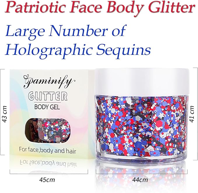 Red White Blue USA Patriotic Face Glitter,4th of July Accessories Hair Glitter for Kids,Blue Body Glitter Face Paint,Fourth of July Outfits for Women,Festival Party Celebrations Makeup