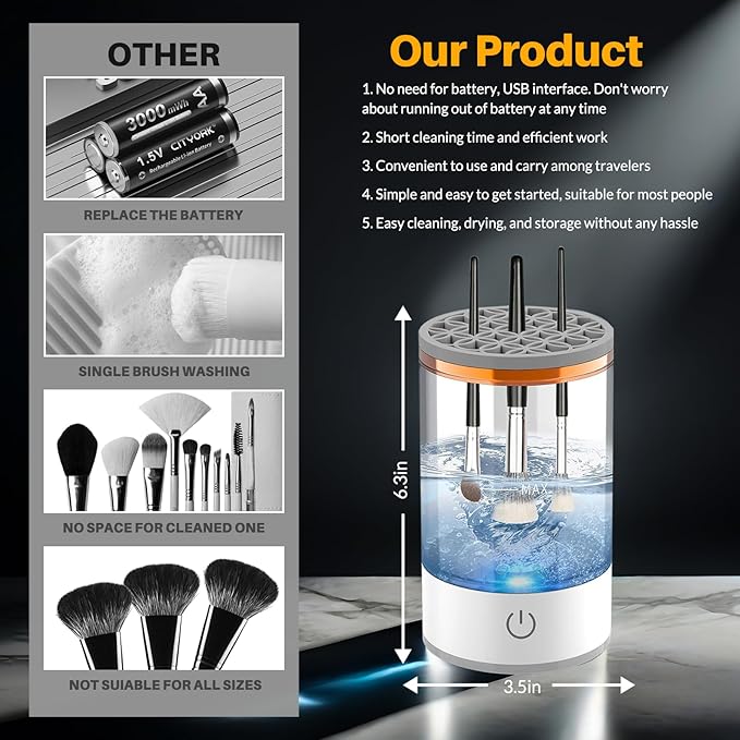 Electric Makeup Brush Cleaner Machine, Quick Efficient Deep Cleaning Makeup Brush, Automatic Spinning Cosmetic Brush Cleaner All Types of Brushes Portable Compact Design for Travel Home Use