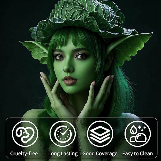 Witch Green Face Body Paint Stick, St. Patrick's Day Face Paint Makeup Accessories, Full-Coverage Hypoallergenic Camo Hulk Hunting FacePaint, Halloween SFX Cosplay Costume Party Green Makeup