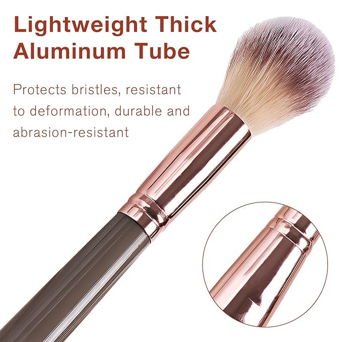 Double-Ended Foundation Makeup Brush, Angled/Round Top for Liquid, Powder & Cream Blending (Brown), champagne gold