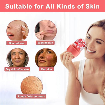 XHJRI Ice Face Roller Massager,Ice Cube Roller for Face, Eyes and Neck Naturally Conditioning and Skin Care,De-Puff Eye Bags,Reduce Migraine Pain,Reusable Massage Silicone Ice Mold (New Pink)