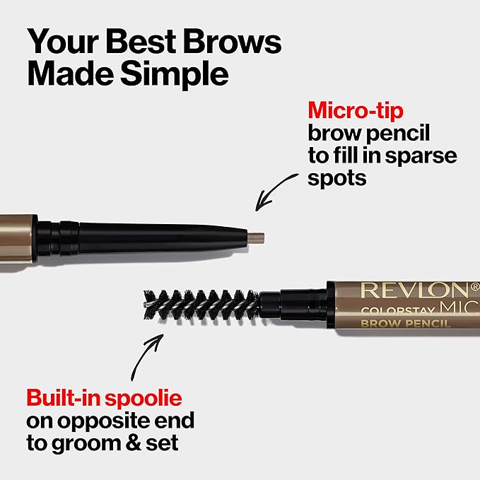Revlon ColorStay Micro Eyebrow Pencil with Built In Spoolie Brush, Infused with Argan and Marula Oil, Waterproof, Smudgeproof, 450 Blonde, 0.003 oz