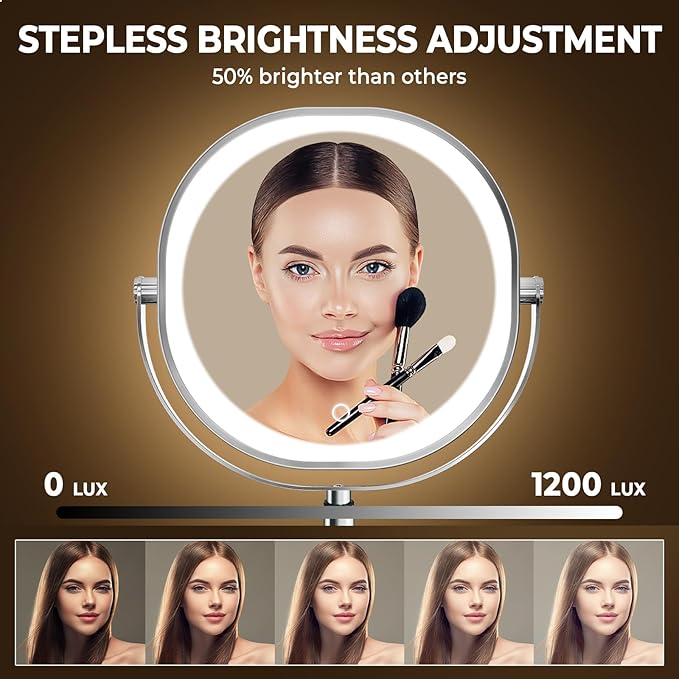 9" Wall Mounted Lighted Makeup Mirror, 3000mAh Rechargeable Double Sided 1X/10X Magnifying Mirror with Hook, 3 Color Lights Dimmable 360° Rotation Vanity Mirror for Bathroom