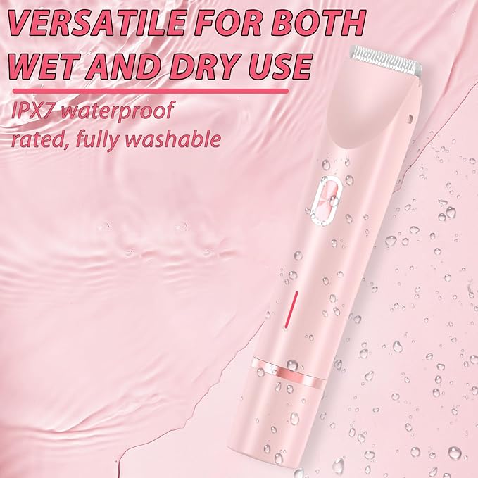 2 in 1 Dual Head Bikini Trimmer Women Electric Shaver,Waterproof Wet & Dry Use Body Hair Trimmer and Facial Hair Remover for Bikini Underarm Leg Arm Body Face (Pink)