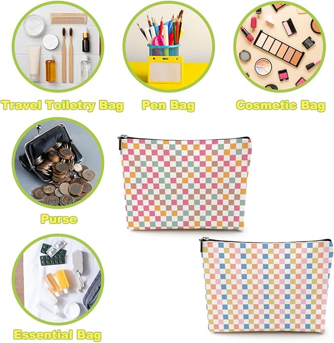 4 Pcs Checkered Makeup Bags Make up Bag Cosmetic Bags for Women Girls Sister Nurse Bridesmaid Friendship Christmas Birthday Travel Toiletry Bag Aesthetic Zipper Organizer Accessories, Cute Retro Plaid