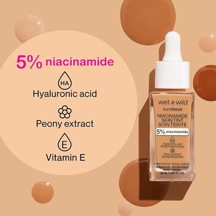 wet n wild Bare Focus Skin Tint, 5% Niacinamide Enriched, Buildable Sheer Lightweight Coverage, Natural Radiant Finish, Hyaluronic & Vitamin Hydration Boost, Cruelty-Free & Vegan - Soft Ivory
