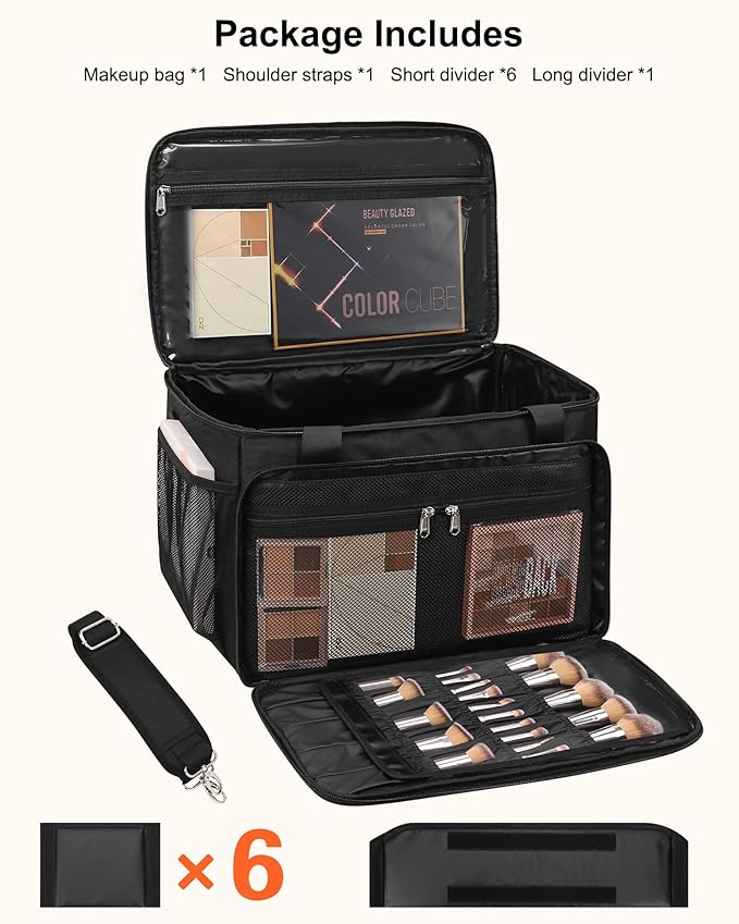 Extra Large Makeup Bag Travel Makeup Case Makeup Artist Bag Professional Makeup Bag Hairstylist Cosmetic Bag with Detachable Dividers and Shoulder Straps