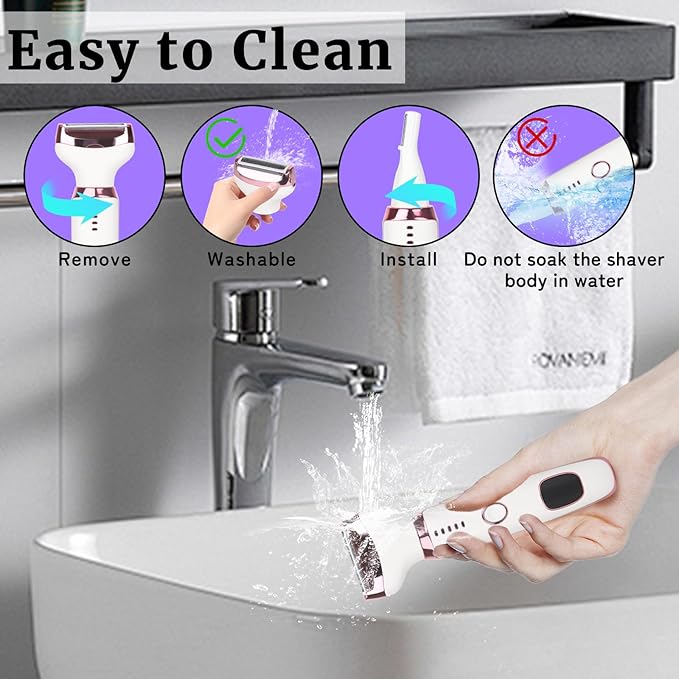 Wet & Dry Electric Razorfor Women Men,4 in 1 Rechargeable Led Display Electric Shaver and Facial Hair Remover,Painless Ladies Body Razors for Nose Face Body Leg Bikini Arm Hair