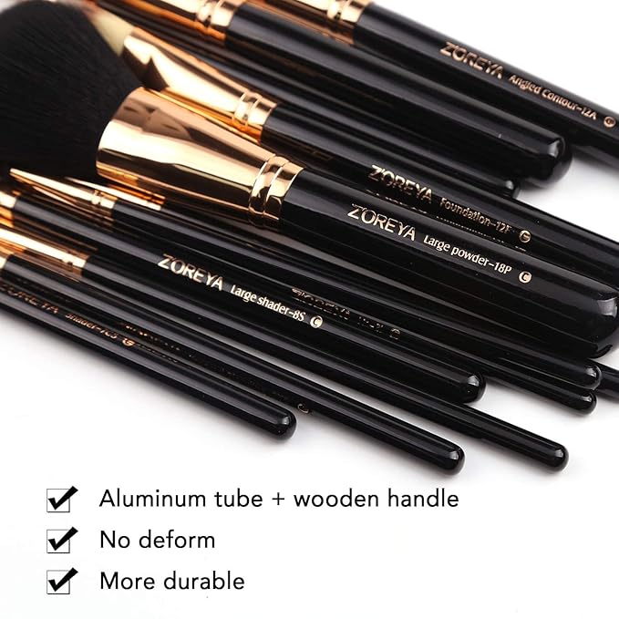 Z'OREYA Premium Travel makeup brush set 12 pieces essential Cosmetic tools Synthetic Hair Foundation Powder Eye Cosmetic brushes With Black Holder