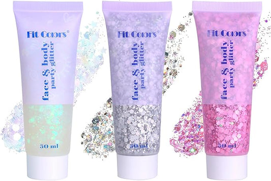 Face Body Glitter Set for Women and Kids, White Silver Pink Holographic Mermaid Sequins Chunky Glitter Makeup for Festival Rave Outfits Accessories, Sport, Wedding Season, Valentine's Day