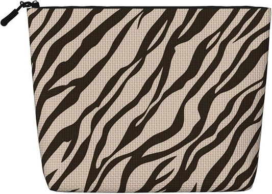 MOLAIGIN Zebra Print Brown Apricot Cosmetic Bag For Women, Travel Makeup Bag, Toiletry Zipper Bag, Large Capacity Aesthetic Cases