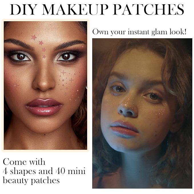 20 Pcs Rose Gold Makeup Patches, Glitter Freckles Face Tattoo, Easy Application and Remove Sparkle Makeup Patches, Waterproof Face Glitter Freckles for Women