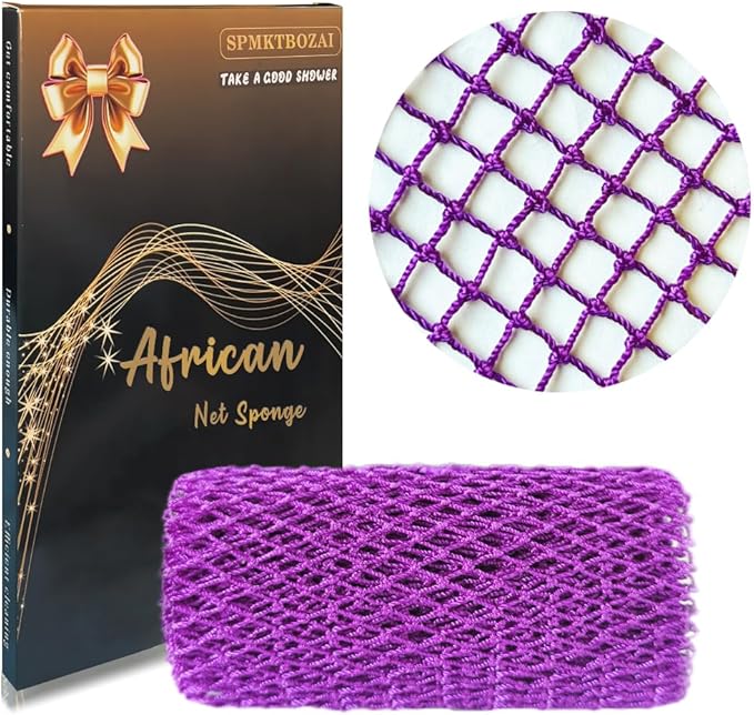 African Net Sponge Authentic, African Exfoliating Sponge Real African Net Black Owned, African Bath Sponge Back Scrubber, Body Exfoliator Shower Bath Accessories (Purple)