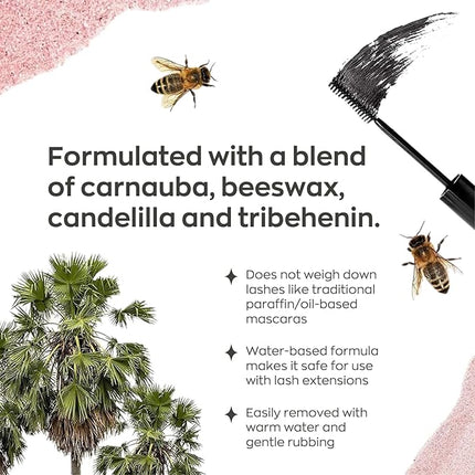 Elizabeth Mott Black Volumizing Mascara – Smudge-Proof, Lengthening Fiber Formula, Hourglass Wand – Clump-Free, Water-Resistant & Cruelty-Free – Safe for Lash Extensions, Long-Lasting, Full-Size 8ml