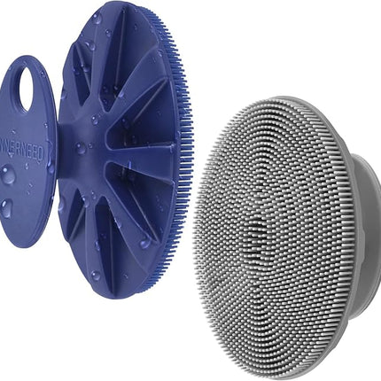 INNERNEED Silicone Face Exfoliating Brush Manual Handheld Facial Cleansing Scrubber Blackhead Remover, Food-Grade Soft Bristle (Dark Blue+Gray)