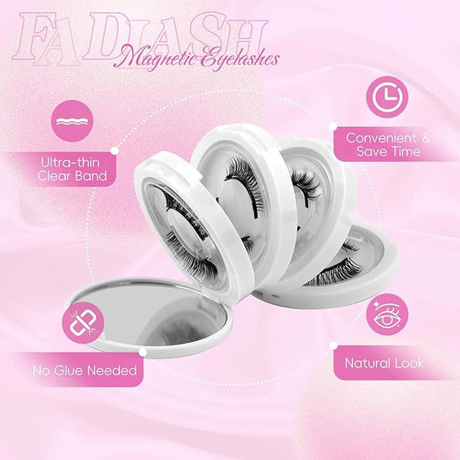 FADLASH Magnetic Eyelashes with Applicator 4 Pairs Magnetic Lashes Reusable Magnetic Eye Lashes Kit Natural Look False Eyelashes (079+604+806+B7)