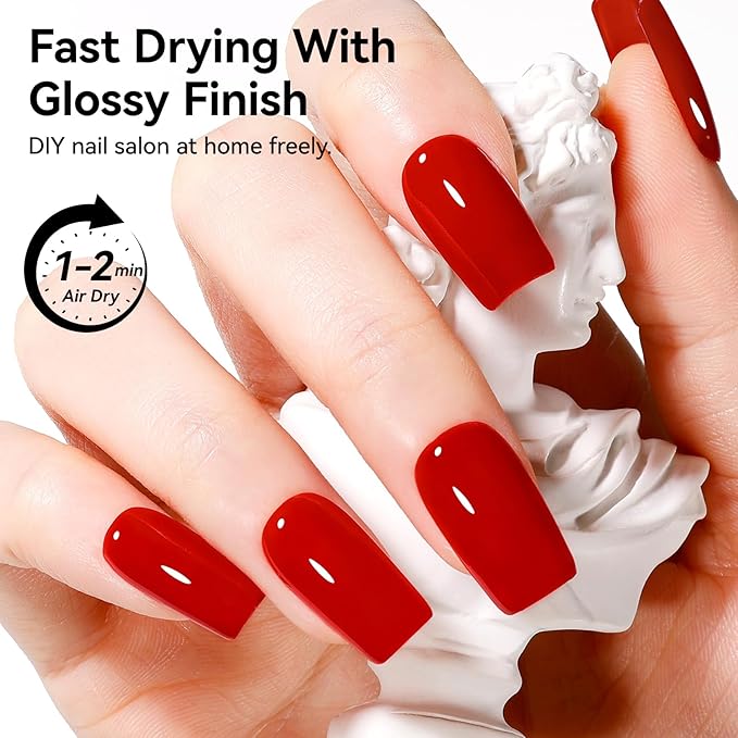 Red Nail Polish French Nail Art Regular Nail Polish 9-Toxic Free Vegan Enrich with Castor Oil Fast Dry Classic Toe Fingernail Polish Manicure Salon DIY Design at Home Gift for Girls Woman