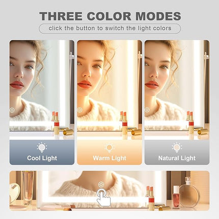 Hasipu Vanity Mirror with Lights, 11.4" x 13.8" LED Makeup Mirror with 10X Magnification, Smart Touch 3 Colors Dimmable, Brightness Adjustment, 360° Rotation, White
