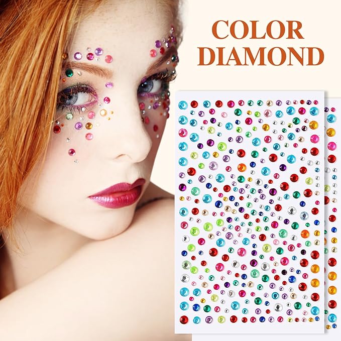 2 sets face gems, festive jewelry, hair accessory gems,pearl for face，gemstone self adhesive face，eyes, makeup, body adornment, essential items for party sparkle and style transformation
