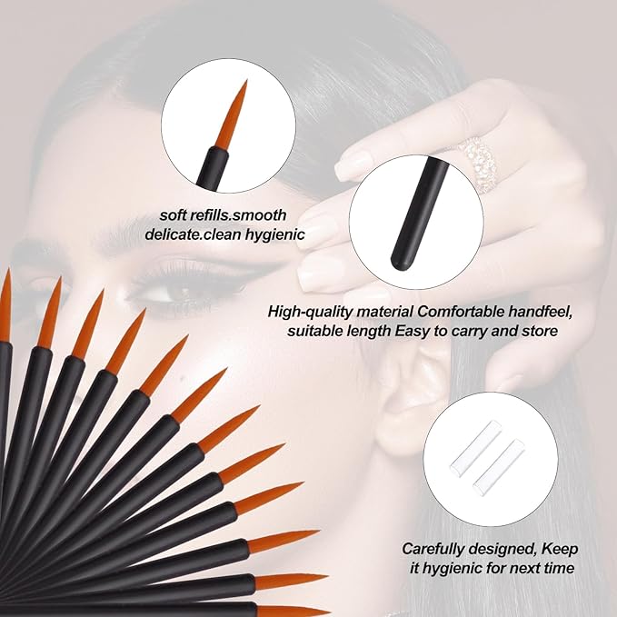 100 Pack Disposable Eyeliner Brush, Ultra-fine Point Eye Liner Applicator Cosmetic Eye Wands Makeup Brushes Tools (Color: Black)
