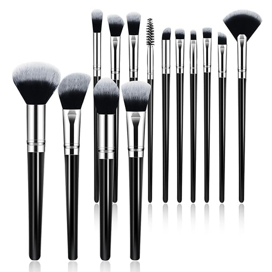 Makeup Brush Set, Premium Synthetic 14 Pcs Makeup Brushes, Travel Makeup Brush Set for Foundation, Concealer, Blush and Eyeshadow Brush(Black)