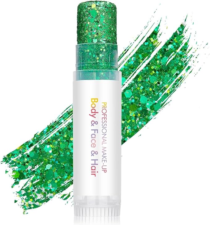 Green Body Glitter Stick,Face Hair Holographic Sparkling Neon Outfit Singer Concert Music Rave Festival Party Accessories Glitter Makeup.