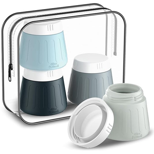 Gemice 4 OZ Travel Size Containers for Toiletries, Leak-Proof Silicone Slime Jars with Lids, BPA Free Small Round Cosmetic Slime Container for Lotion, Cream, Ointments, Travel Storage (4 Pack)