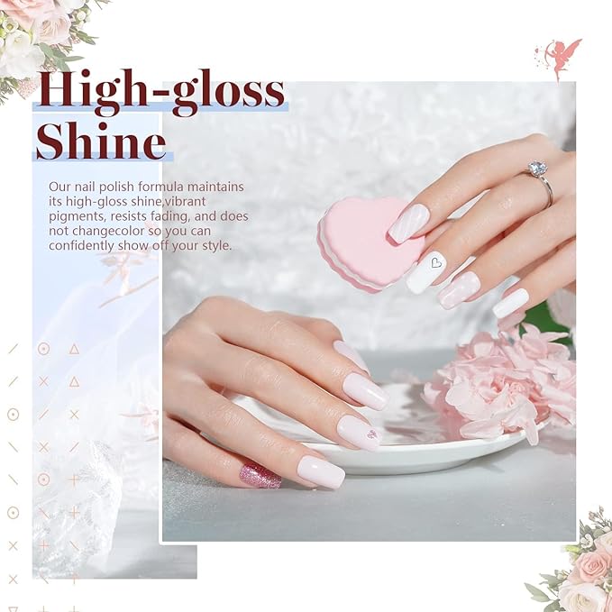 Beetles Romantic Wedding Gel Nail Polish Set 6 Colors Classic French White Soft Pink Glitter Bridesmaid Gel Polish Kit Nail Art Soak Off UV DIY Home Manicure Kit Gifts for Women