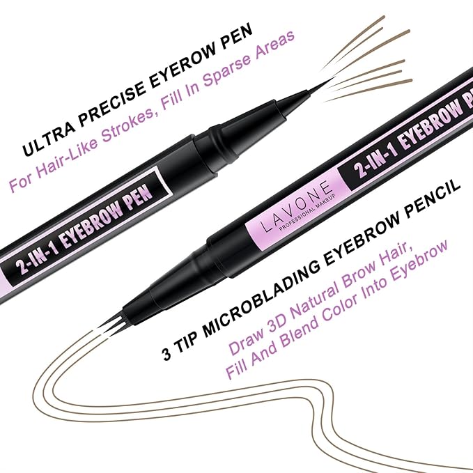 LAVONE Eyebrow Pencil, 2-In-1 Waterproof Eyebrow Pen, with 3 Tip Microblading Eyebrow Pen and Ultra-Precise Brow Pencil, Dual-ended Eyebrow Brush, for Eyebrow Makeup - Taupe