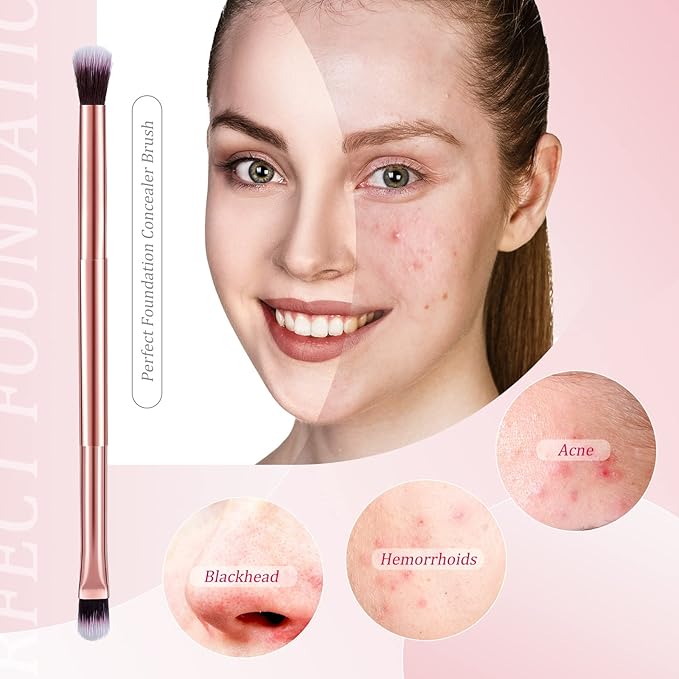 12 Pcs Eyeshadow Smudge Brush 2 in 1 Eyeshadow Double Ended Concealer Brush Under Eye Small Soft Firm Pointed Foundation Makeup Applicator for Blending Liner(Rose Gold)