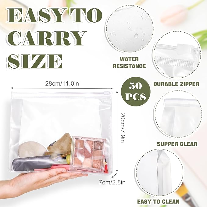 Xuniea 50 Pcs Mini Clear Makeup Bag Small Clear Zipper Pouch Travel Plastic Cosmetic Organizer Waterproof for Toiletries Swimsuit Bikini Bathing Suit(11'',Transparent)