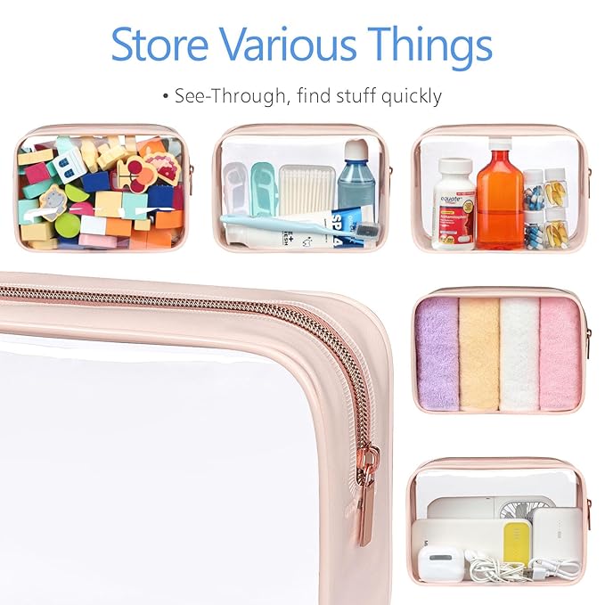 PACKISM TSA Approved Toiletry Bag - Clear Makeup Bag Waterproof Quart Size Bag, Travel Makeup Cosmetic Bag for Women, Carry on Airport Airline Compliant Bag, 3 Pack