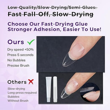 Glamonade Super Strong Nail Glue: 10ml - Professional Adhesive for Press Ons & Acrylic Nails & Fake Nail Tips Long-Lasting Mess-Free Quick-Dry for DIY Manicure